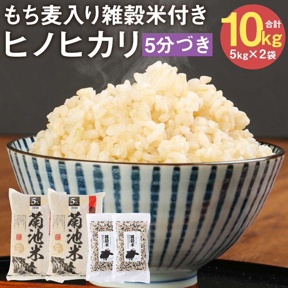 【ふるさと納税】熊本県菊池産 ヒノヒカリ 5kg×2袋 合計10kg 5分づき米 もち麦入り雑穀米200g×2袋 合計400g お米 分づき米 令和5年産 九州産 熊本県産 送料無料