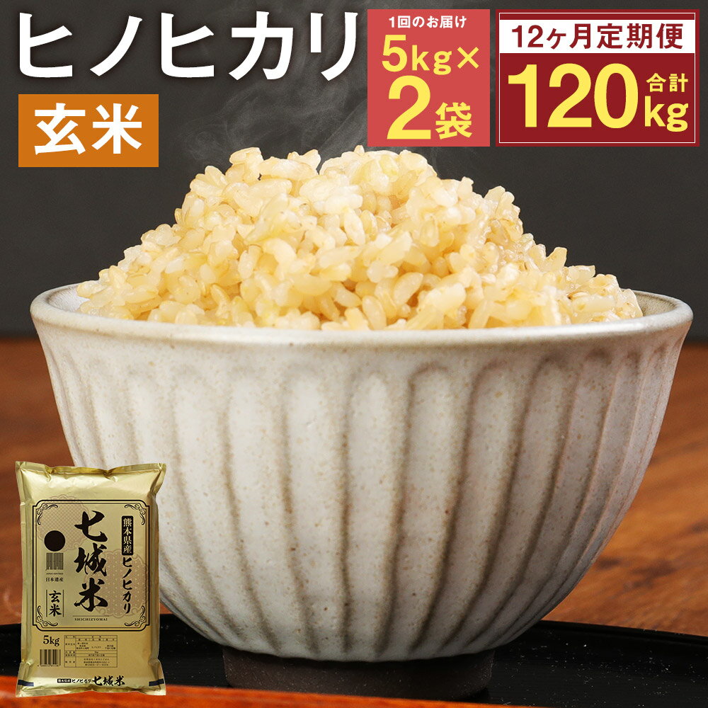 【ふるさと納税】【12ヶ月定期便】熊本県菊池産 ヒノヒカリ 5kg×2袋×12回 合計120kg 12回お届け 玄米 米 お米 令和3年産 九州産 熊本県産 送料無料