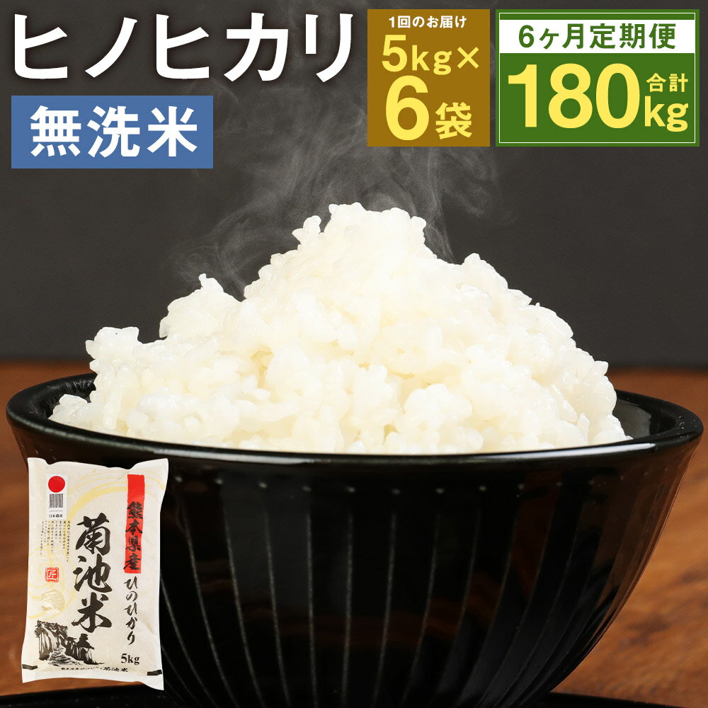 【ふるさと納税】【6ヶ月定期便】熊本県菊池産 ヒノヒカリ 無洗米 5kg×6袋×6回 合計180kg 6回お届け 精米 お米 白米 九州産 熊本県産 送料無料