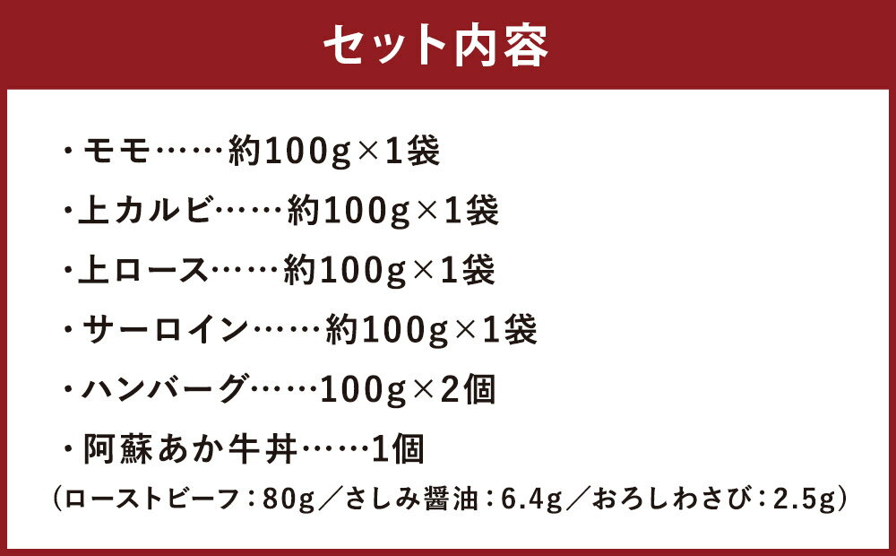 【ふるさと納税】阿蘇あか牛満喫セット 6種類 セット 食べ比べ モモ 上カルビ 上ロース サーロイン ハンバーグ あか牛丼 お肉 和牛 あか牛 熊本県産 九州産 国産 冷凍 送料無料