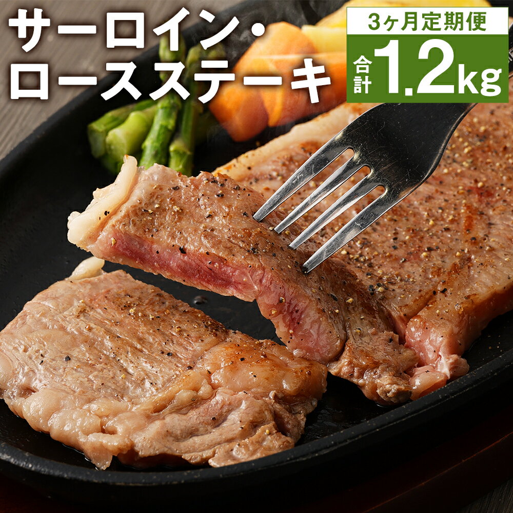 [3ヶ月定期便]サーロイン・ロース ステーキ 合計1.2kg 200g×2枚×3回お届け ブラックペッパー付 サーロイン ロース ステーキ 定期便 お肉 和牛 黒毛和牛 熊本県産 九州産 国産 冷凍 送料無料