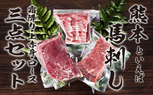 特選馬刺しセットB 合計300g 3種類 セット 霜降り100g 上赤身100g ロース100g 馬肉 馬刺し 食べ比べ セット 詰め合わせ ブロック 冷凍 送料無料