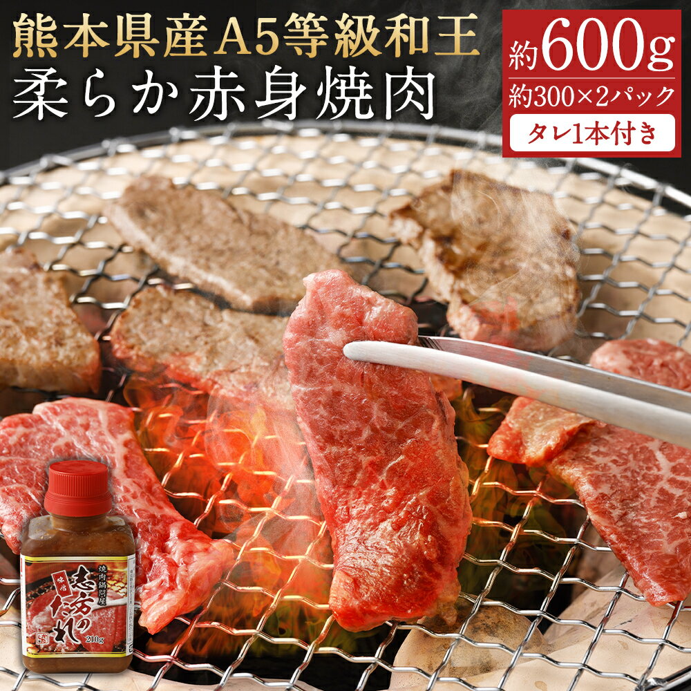 熊本県産A5等級和王 柔らか赤身焼肉 合計約600g 約300×2パック 和牛 赤身 焼き肉 お肉 精肉 九州産 国産 冷凍 送料無料