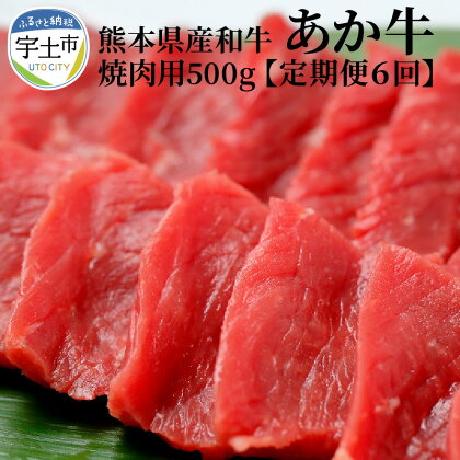 定期便 6回 熊本県産 和牛 あか牛 焼肉用 500g 肉三代目 牛肉 肉 柔らかい ジューシー 赤身肉 ほどよい脂肪分 冷凍 自慢の和牛 お取り寄せ お取り寄せグルメ 送料無料【熊本県宇土市】