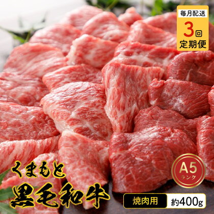 【定期便3回】 黒毛和牛 くまもと黒毛和牛 焼肉用 約 400g 肉 A5ランク 牛肉 和牛 霜降り 熊本県産 九州産 国産 冷凍 サシ 濃厚 バーベキュー BBQ 桜屋 お取り寄せ お取り寄せグルメ 送料無料 【熊本県宇土市】