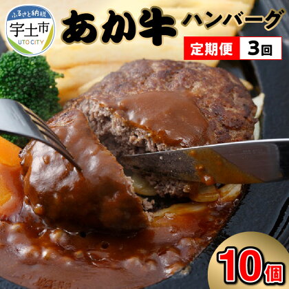 定期便 3回 ハンバーグ 150g 10個 1.5kg 手作り 牛肉 あか牛 和牛 褐毛和牛 国産和牛 熊本産 冷凍 肉三代目 ジューシー 柔らか 美味しい 肉感 おかず 加工品 お取り寄せ グルメ 加熱調理 送料無料【熊本県宇土市】