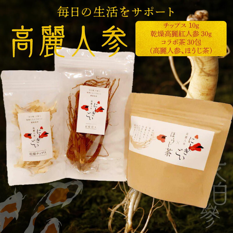 高麗人参 チップス 10g 乾燥高麗紅人参 30g コラボ茶 ほうじ茶 30包 長白參 国産 アクアポニックス 水耕栽培 生活 サポート 国産ほうじ茶 サポニン にしきごい ナカファーム お取り寄せ 送料無料[熊本県宇土市]