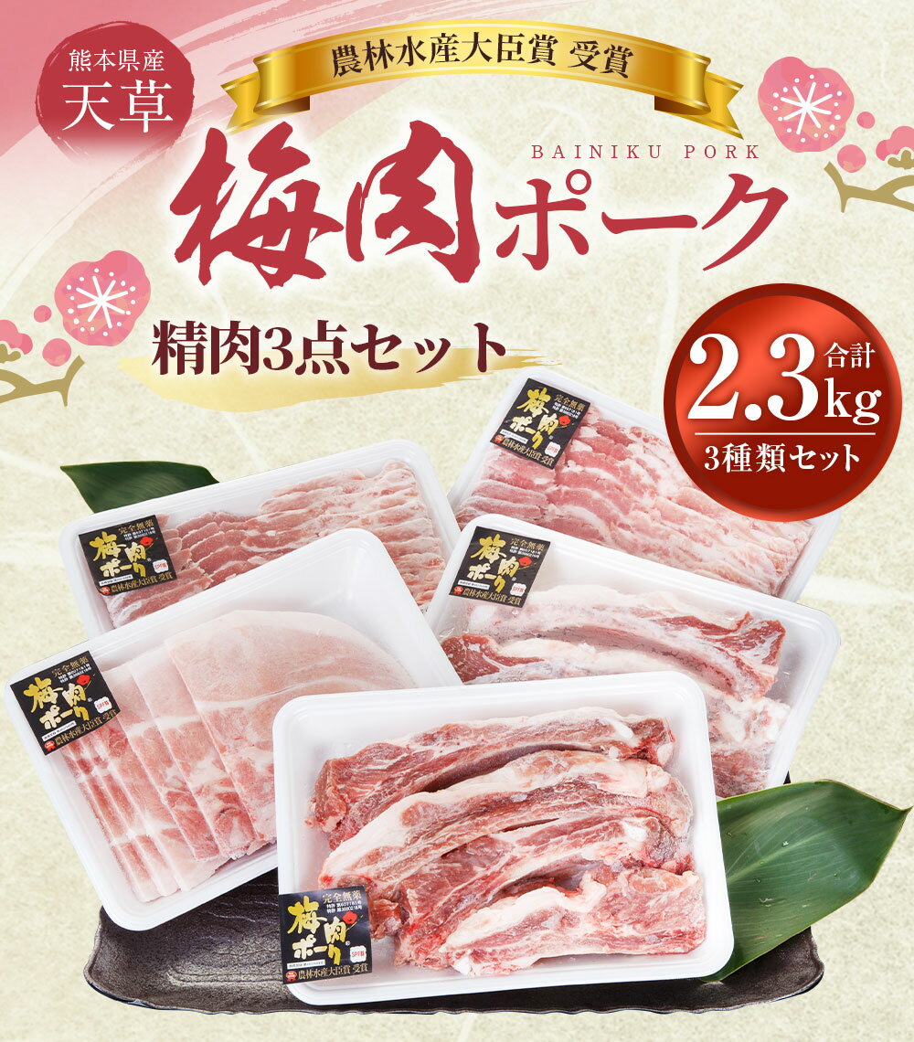 【ふるさと納税】天草梅肉ポーク 精肉3点セット 合計2.3kg 熊本県産 上天草産 九州産 梅肉 豚肉 バラ肉 モモ肉 スペアリブ 焼肉 BBQ バーベキュー 冷凍 送料無料