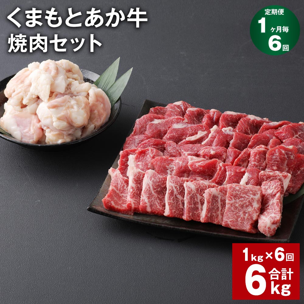 【ふるさと納税】【定期便】【1ヶ月毎6回】くまもとあか牛 焼肉セット 計6kg（1kg×6回） もも焼肉 700g ホルモン 300g 和牛 牛肉 お肉 あか牛 赤身 霜降り BBQ モモ肉 もつ モツ グルメ お取り寄せ 冷凍 熊本県産 国産 熊本県 上天草市 送料無料