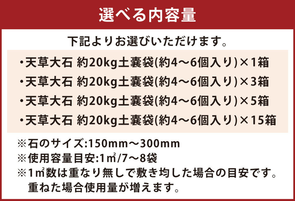 【ふるさと納税】＜選べる容量＞ 庭石 ごろた石 天草大石 （150mm～300mm） （約20kg （1箱） ／ 約60kg （約20kg × 3箱 ） ／ 約100kg （約20kg × 5箱） ／ 約300kg （約20kg × 15箱） ） ／ 庭 石 しま模様 天然石 ゴロタ ブラウン 天草石 熊本県 上天草市 送料無料