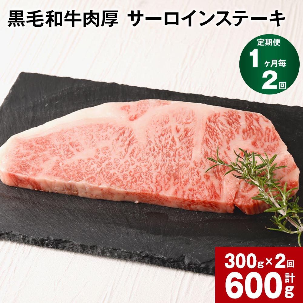 【定期便】【1ヶ月毎2回】 黒毛和牛 肉厚 サーロインステーキ 計600g (300g×2回) 黒樺牛 牛肉 ステーキ サーロイン 和牛 牛 お肉 黒毛和牛 国産 冷凍 熊本県 宇城市 送料無料