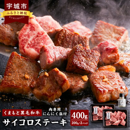 くまもと黒毛和牛 サイコロステーキ 計約400g（約200g×2）スパイス付き（肉専用にんにく塩）サーロイン リブロース 肩ロース 黒毛和牛 和牛 牛肉 肉 お肉 国産牛 国産牛肉 ステーキ 冷凍 お取り寄せ グルメ 国産 九州 熊本県 宇城市 送料無料