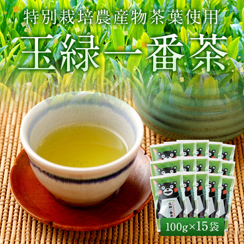 【ふるさと納税】くまモン 玉緑一番茶 100g 15袋セット 緑茶 日本茶 一番茶 農薬を使わず栽培した茶葉 送料無料