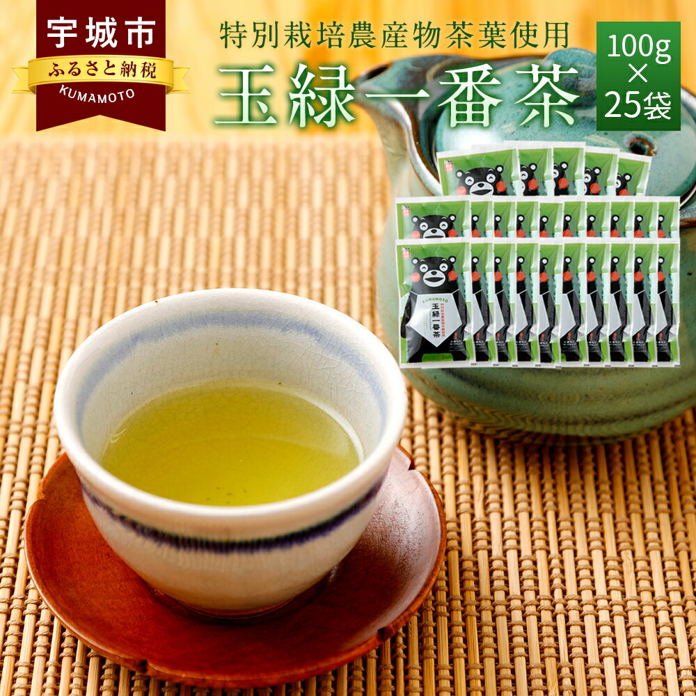 【ふるさと納税】くまモン 玉緑一番茶 100g 25袋セット 緑茶 日本茶 一番茶 農薬を使わず栽培した茶葉 送料無料