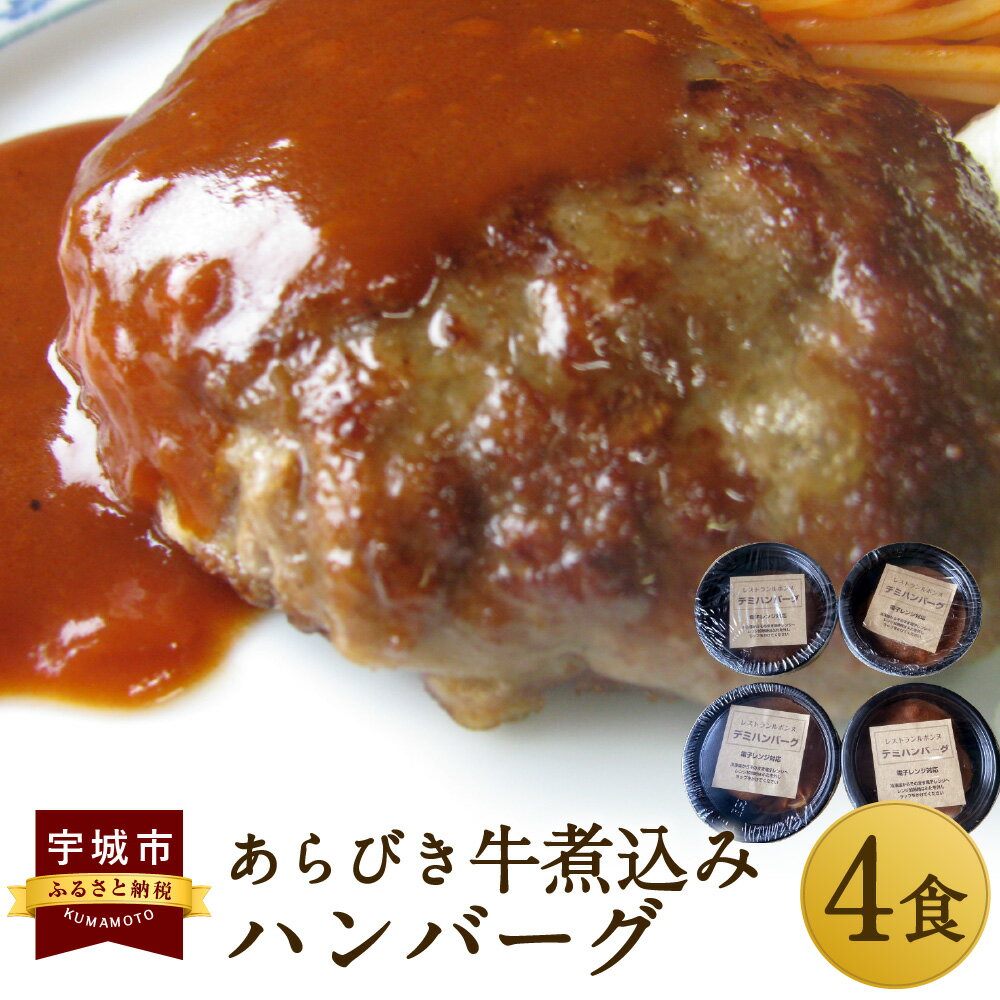 【ふるさと納税】あらびき牛煮込みハンバーグ 4個セット 250g 合計1,000g ハンバーグ デミグラスソース 手作り 食品 おかず 惣菜 熊本県 宇城市 冷凍 送料無料 1