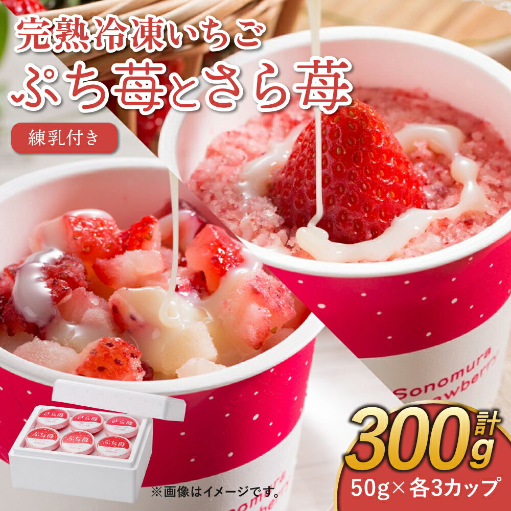 【ふるさと納税】完熟 冷凍 いちご ぷち苺 と さら苺 各3カップ 合計6カップ 50g×6カップ 合計300g 練乳付き 園村苺園