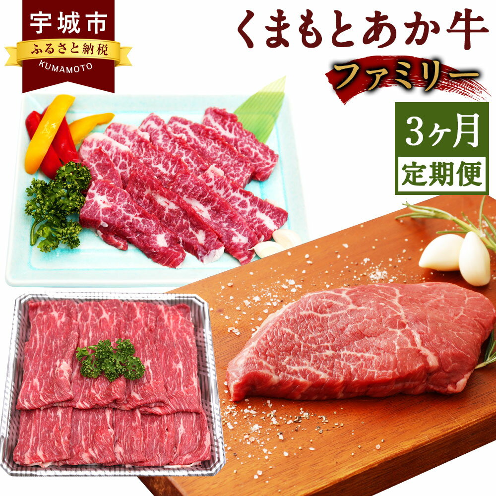 くまもとあか牛 ファミリー 3ヶ月 定期便 合計約2kg 3回 あか牛 カルビ 焼肉 焼き肉 すきやき しゃぶしゃぶ ロース ミニステーキ ステーキ ランプ トモ三角 シンシン イチボ GI認証 お肉 和牛 熊本県産 九州産 国産 冷凍 送料無料