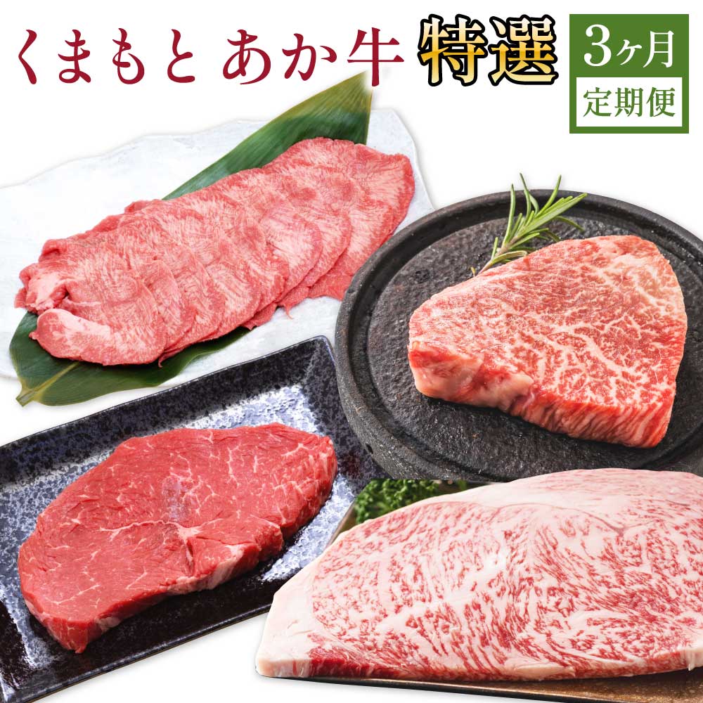 くまもとあか牛 特選 3ヶ月 定期便 合計約3.46kg 3回 あか牛 ヒレ フィレ サーロイン ステーキ タン ミニステーキ ランプ トモ三角 シンシン イチボ GI認証 和牛 熊本県産 九州産 国産 冷凍 送料無料
