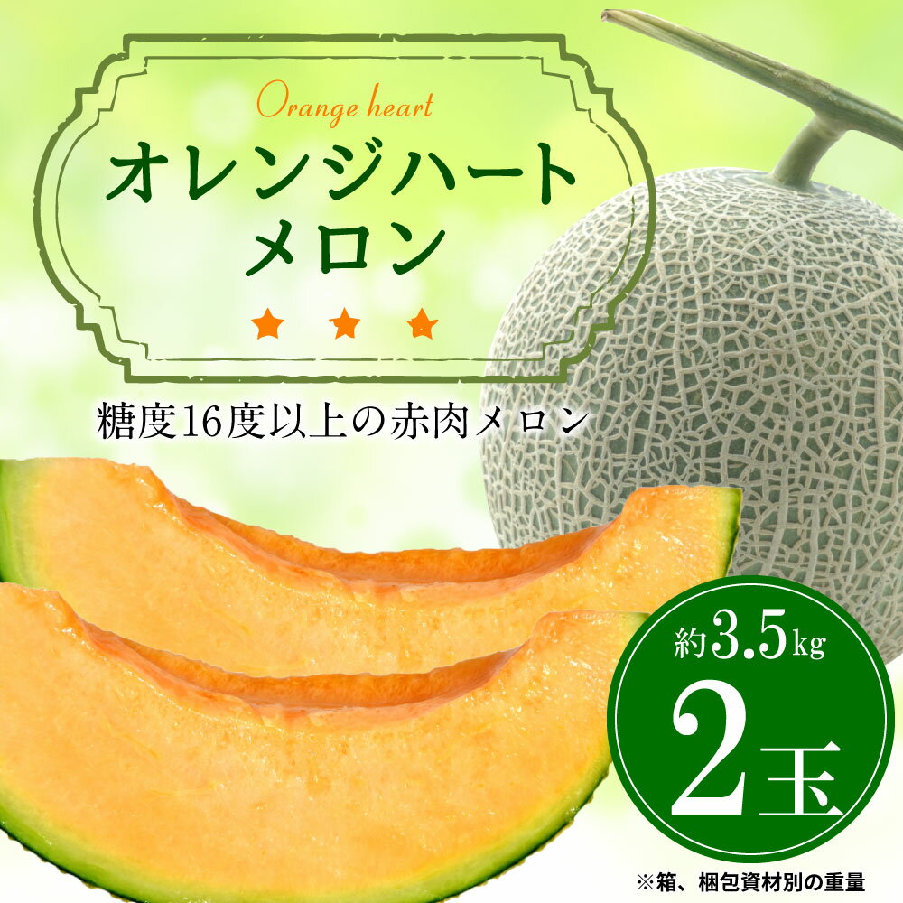 【ふるさと納税】【先行予約】メロン オレンジハート 2玉 合計 約3.5kg 糖度16度以上 サンサンうきっ子 宇城彩館 赤肉メロン めろん 果物 くだもの フルーツ 宇城市産 九州産 熊本県産 国産 送料無料 【11月上旬から11月下旬発送予定】