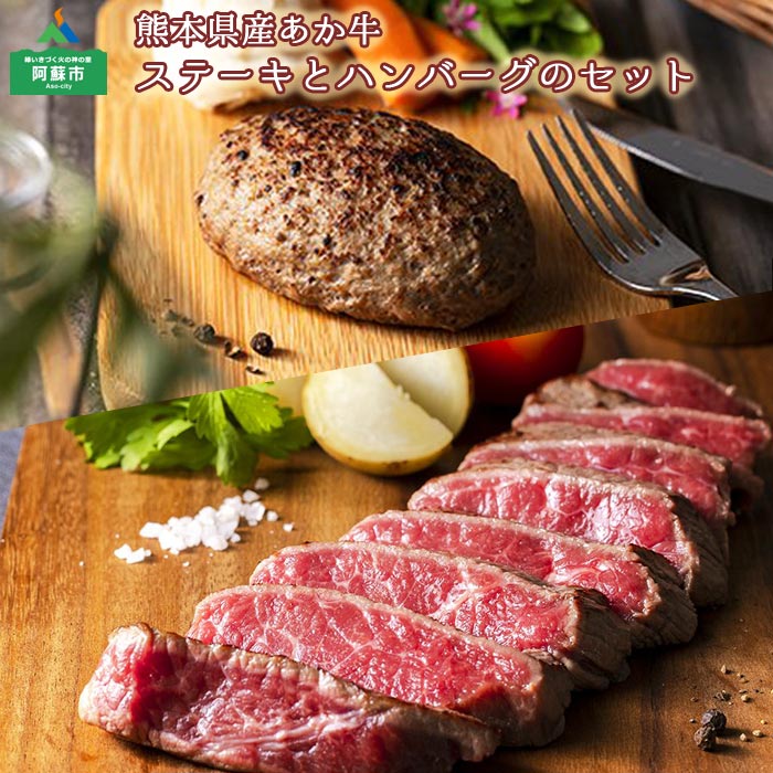 熊本県 阿蘇市 熊本県産 あか牛 ステーキ250g×2 ハンバーグ150g×10個 合計約2kg 牛肉 モモステーキ お取り寄せ 冷凍 馬肉 利他フーズ