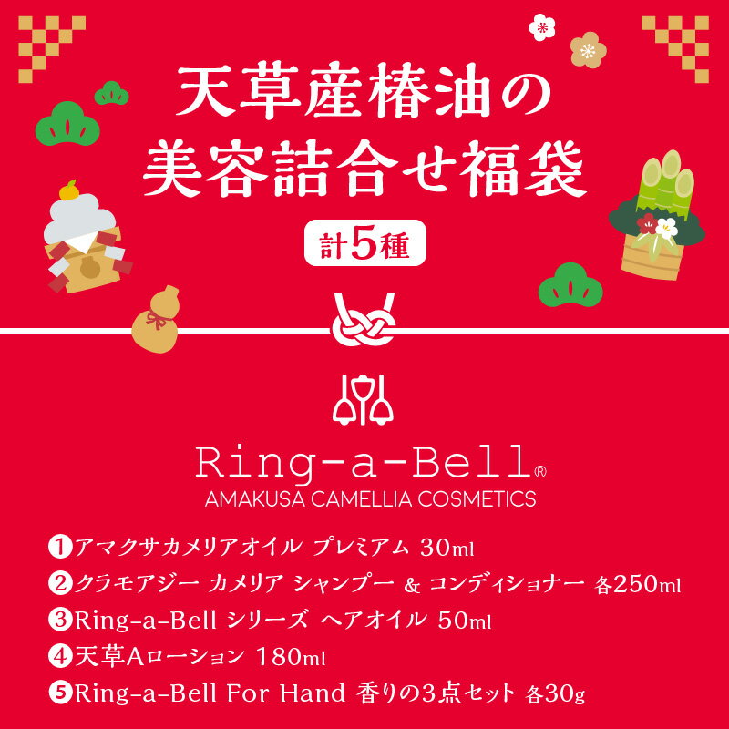 【ふるさと納税】福袋 椿油 シャンプー コンディショナー ヘアオイル 保湿 化粧水 ハンドクリーム シアバターヒアルロン酸 美容 詰合せ 天草産 潤い カメリア OMOTENASHISELECTION2020年度受賞 コスメ 天草 お正月 熊本県 送料無料