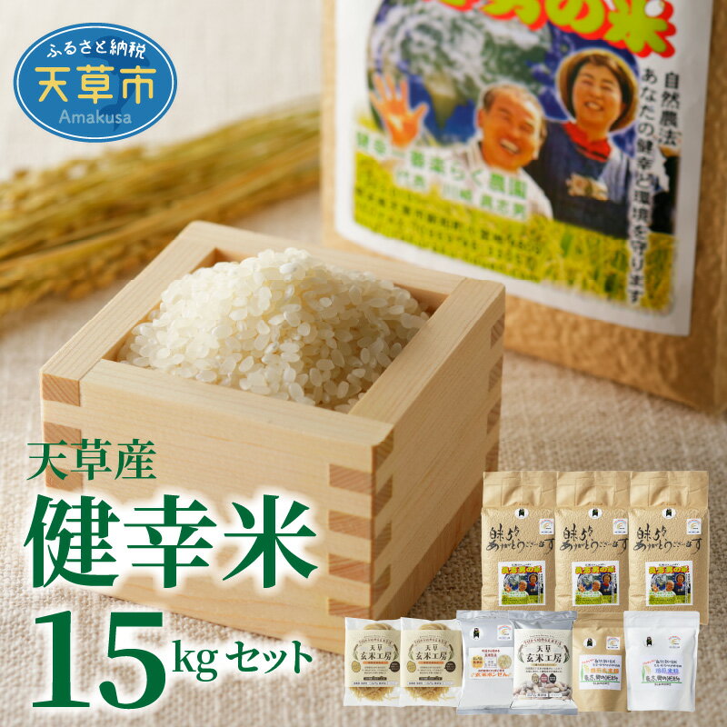 令和5年産 健幸米 セット 精米 5kg 3袋 コシヒカリ 焙煎玄米めん 玄米麺 グルテンフリー 玄米ポンせん 赤米 黒米 玄米 スティック 焙煎米粉 焙煎玄米粉 自然栽培米 単一原料米 熊本県 天草 送料無料