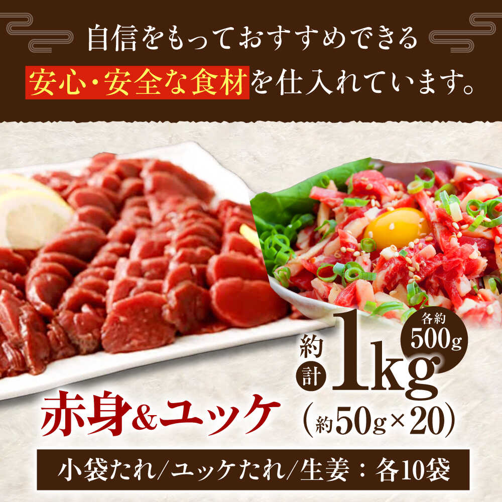 【ふるさと納税】熊本 馬刺し 赤身 約500g＋ 馬肉 ユッケ 約500g 合計約1kgセット【くまもと食彩の力】[AYAN018] 冷凍 ヘルシー おつまみ たれ 馬 肉 桜肉 小分け 個包装 便利 熊本県 f432164-koshi-10002782 熊本県合志市 サンプル画像2