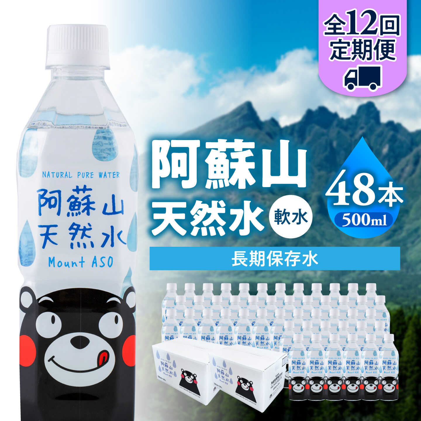 【ふるさと納税】【全12回定期便】熊本 阿蘇山天然水 500ml × 24本 2ケース（計48本） 天然水 水 ミネラルウォーター 保存 2年 【丸富産業株式会社】[AYDB018]