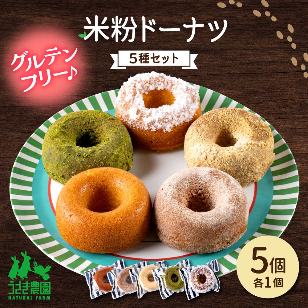米粉ドーナツ5種セット（プレーン・シナモン・きな粉・抹茶きな粉・ココナッツ）各1個【うさぎ農園】[AYDJ034]