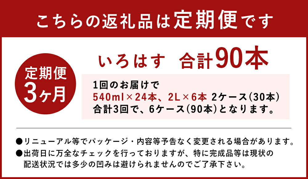 【ふるさと納税】【3ヶ月定期便】い・ろ・は・す（いろはす）阿蘇の天然水 2L (6本) 540ml (24本) セット 2ケース 合計30本 ×3回 合計90本 水 軟水 飲料水 ミネラルウォーター コカ・コーラ ドリンク ペットボトル 阿蘇 熊本県 合志市 送料無料