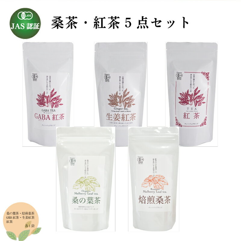 桑の葉茶 焙煎桑茶 GABA紅茶 生姜紅茶 紅茶 5点セット 熊本 美里町 JAS認証 桑 桑茶 GABA 生姜 さえあかり 茶 粉末 ティーバック 熊本県 ティー tea bag 5点 有機認証 農薬不使用 化学肥料不使用 有機肥料