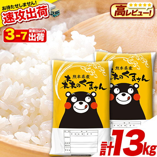 【ふるさと納税】令和3年産 森のくまさん13kg 6.5kg×2袋 白米 熊本県産 単一原料米 森くま《3-7営業日以内に順次出荷(土日祝除く)》 定期便アリ 送料無料