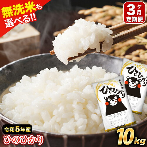 令和5年産 無洗米 も 選べる [3ヶ月定期便] ひのひかり 10kg (5kg×2袋) 計3回お届け 白米 無洗米 熊本県産 単一原料米 ひの 熊本県 玉名郡 玉東町[お申込み月の翌月から出荷開始]