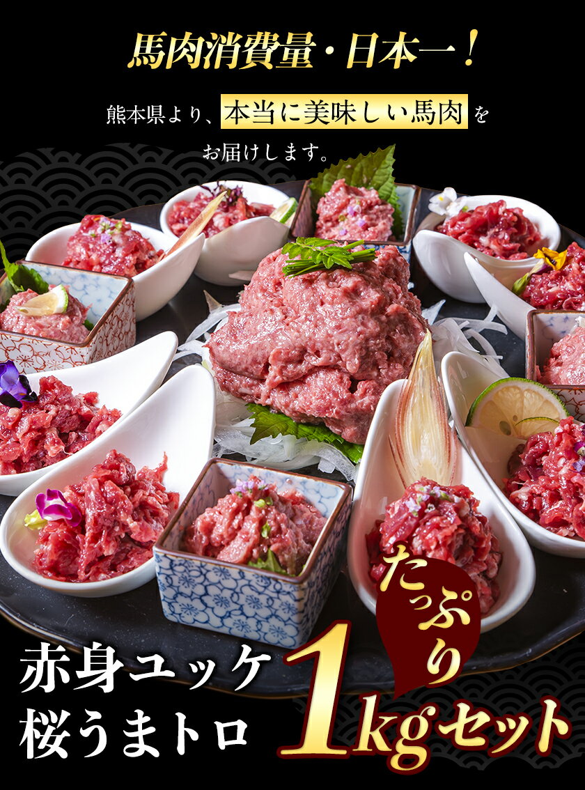 【ふるさと納税】赤身ユッケ桜うまトロセット 計1kg 1000g ユッケ 桜うまトロ(ネギトロ) 馬肉 冷凍 《60日以内に出荷予定(土日祝除く)》 新鮮 さばきたて 真空パック 肉 熊本県玉東町 馬刺し おつまみ