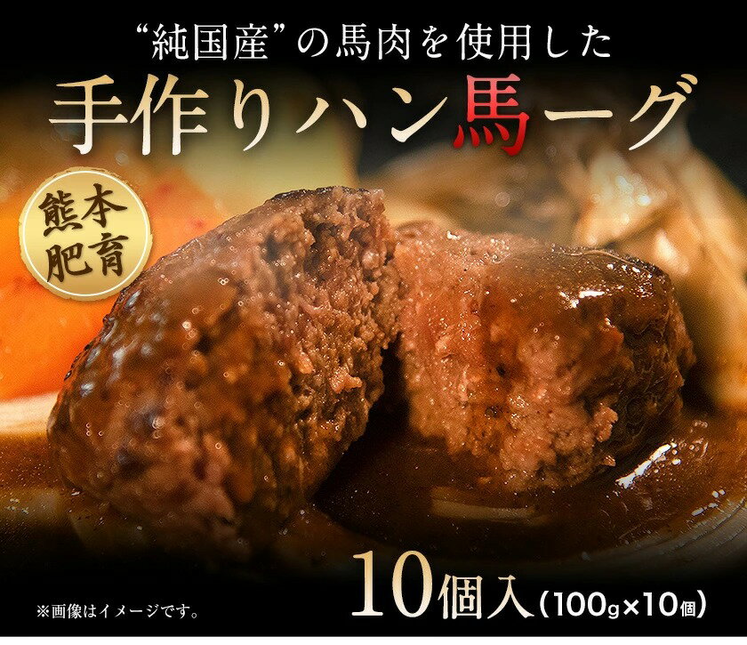 【ふるさと納税】手作りハン馬ーグ 100g×10個 馬肉100%配合！【熊本肥育】ハンバーグ たっぷり 冷凍 お中元 肉 お手軽 お取り寄せ《30日以内に出荷予定(土日祝除く)》