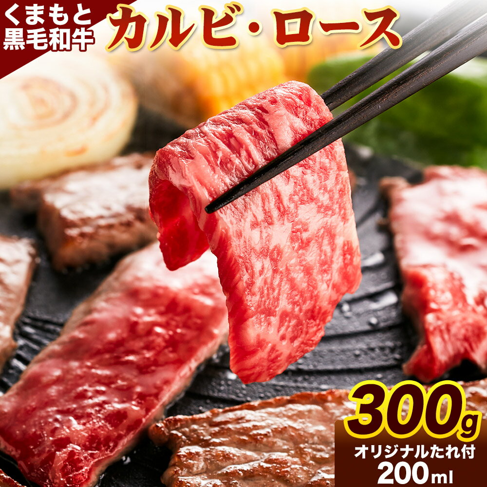 【ふるさと納税】牛肉 くまもと黒毛和牛 カルビ ロース 焼肉 食べ比べセット 300g 150g × 2《30日以内に出荷予定(土日祝除く)》 熊本県 長洲町 くまもと黒毛和牛 黒毛和牛 冷凍 焼肉 カルビ ロース たれ付き 送料無料 富士商株式会社