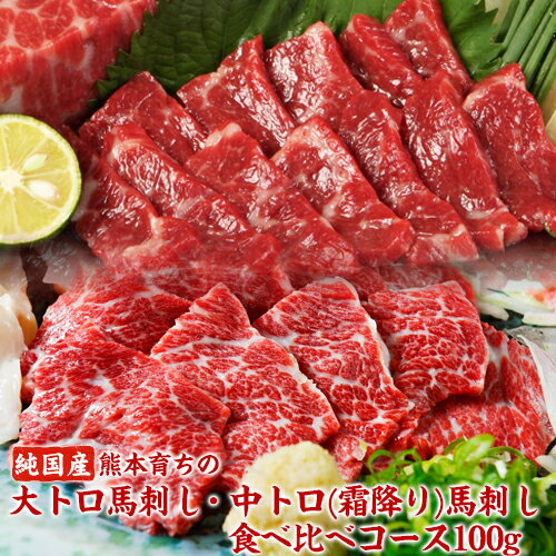 【ふるさと納税】大トロ馬刺し(50g)中トロ(霜降り)馬刺し(50g)食べ比べコース【純国産熊本肥育】《30日以内に順次出荷(土日祝除く)》