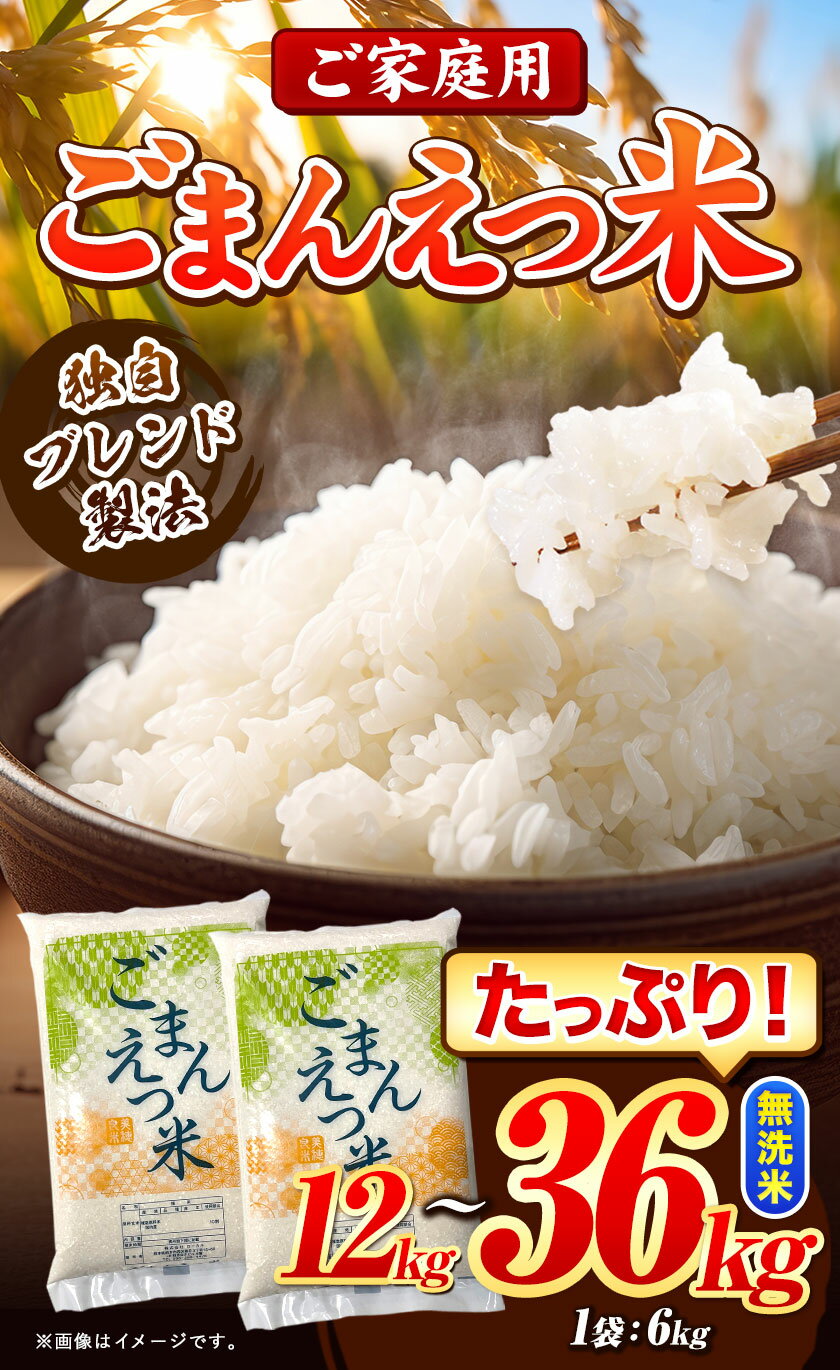 【ふるさと納税】 訳あり 米 ごまんえつ米 選べる内容量 12kg 24kg 36kg (1袋：6kg) 米 こめ コメ 無洗米 家庭用 熊本県 長洲町 くまもと おうちご飯 返礼品 数量 限定 ブレンド米 数量限定 送料無料 国内産 熊本県産 訳あり 常温 配送 《30日以内に出荷予定(土日祝除く)》