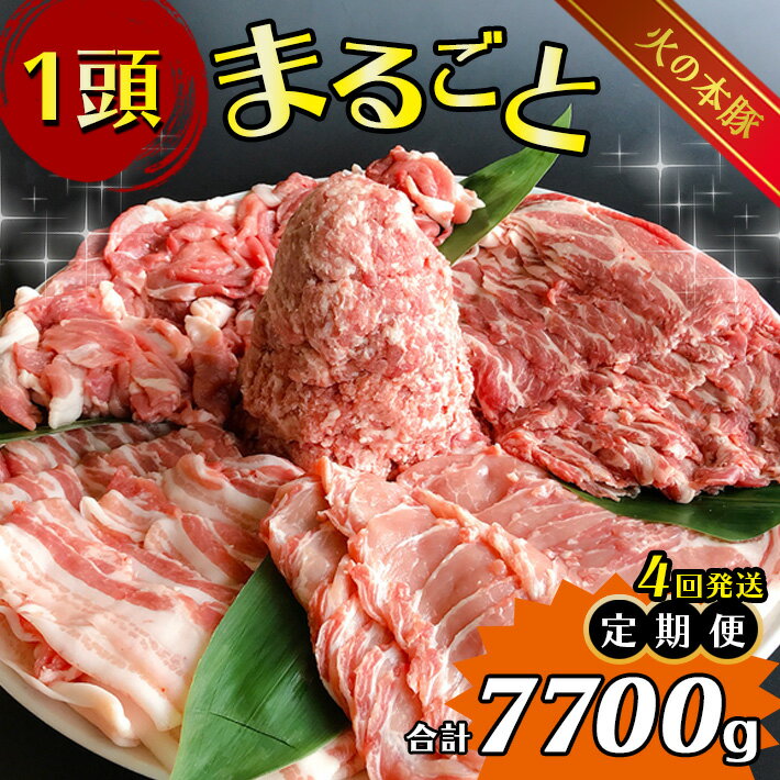 火の本豚 一頭まるごと便 合計7700g (定期便4回)　豚肉 7.7kg 豚ロース 肉 豚バラスライス 豚肩ローススライス 豚モモカタ切り落とし 大容量 小分け 国産 熊本県 和水町