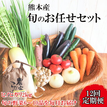 【ふるさと納税】 お米(ヒノヒカリ)2kg・旬の野菜セット(6〜10品目) (定期便12回(毎月)) 野菜 米 ヒノヒカリ 詰め合わせ お任せ 国産 熊本県 和水町