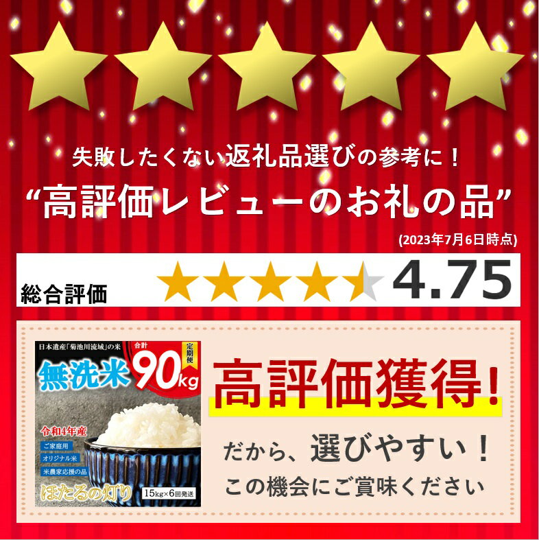 【ふるさと納税】【定期便3・6・12回】令和5年産 無洗米 ほたるの灯り 15kg ( 5kg × 3袋 ) 定期 45kg 90kg 180kg 米 大容量 国産 熊本県 和水町 ごはん ブレンド米 オリジナル 複数原料米 日本遺産菊池川流域 便利 節水 訳あり米 フードロス 送料無料