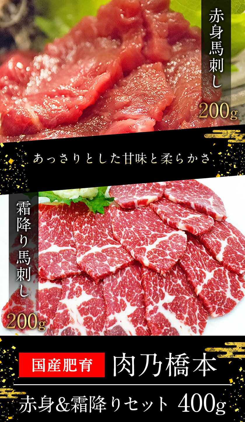 【ふるさと納税】馬刺・赤身&霜降りセット 計400g 赤身馬刺し 霜降り馬刺し 肉乃橋本 冷凍 ブロック《60日以内に出荷予定(土日祝除く)》