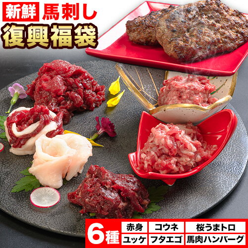 4位! 口コミ数「0件」評価「0」馬刺し復興福袋6種セット 馬肉 冷凍 《60日以内に出荷予定(土日祝除く)》 新鮮 赤身 ユッケ コウネ フタエゴ 馬肉ハンバーグ 桜うまト･･･ 