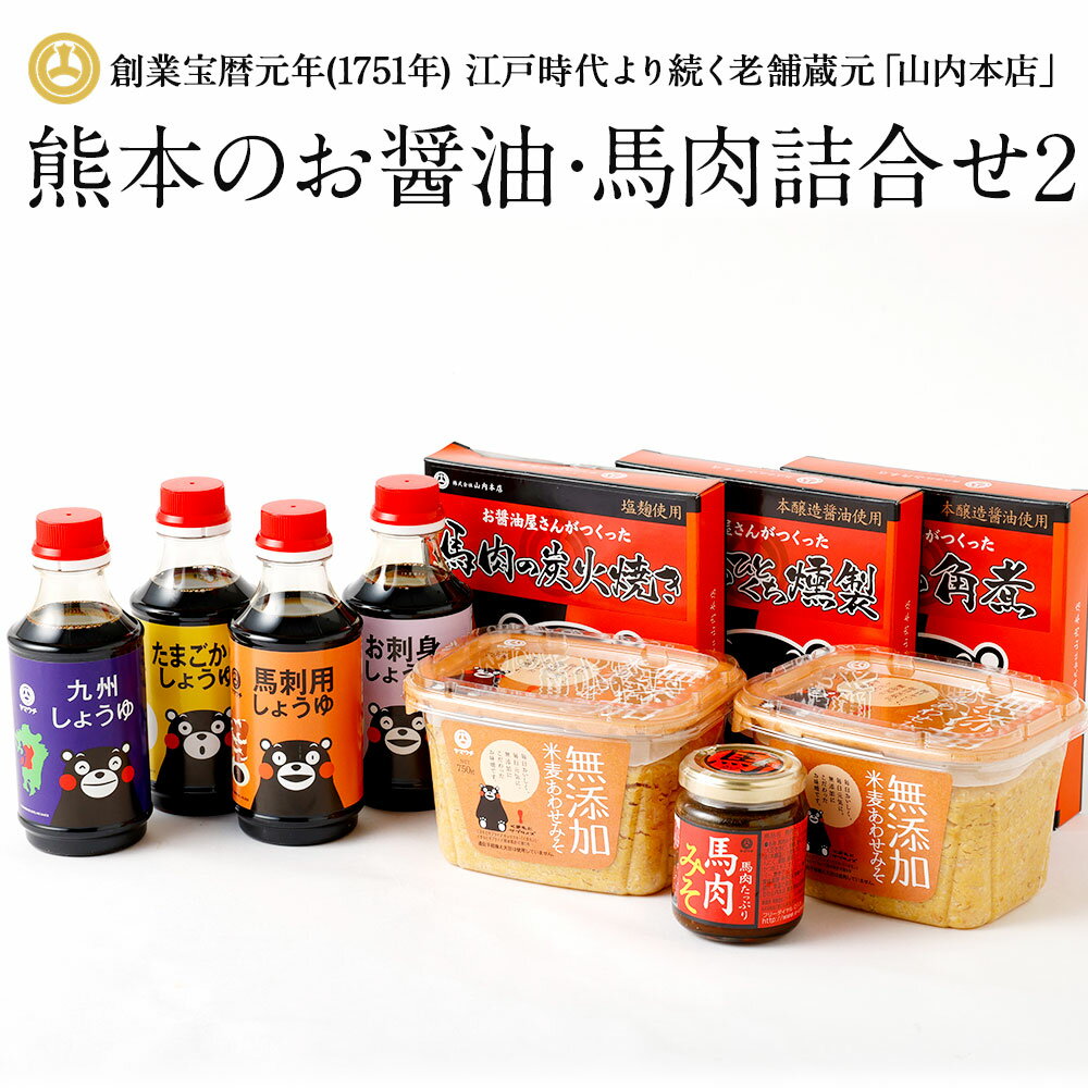 【ふるさと納税】熊本のお醤油・馬肉詰合せ 9種類 セット 馬刺ししょうゆ お刺身しょうゆ 九州しょうゆ たまごかけしょうゆ 馬肉の角煮 燻製 炭火焼 あわせみそ馬肉みそ 調味料 詰め合わせ くまモン しょうゆ 燻製 馬肉 肉みそ 角煮 醤油 味噌 熊本 九州 国産 送料無料