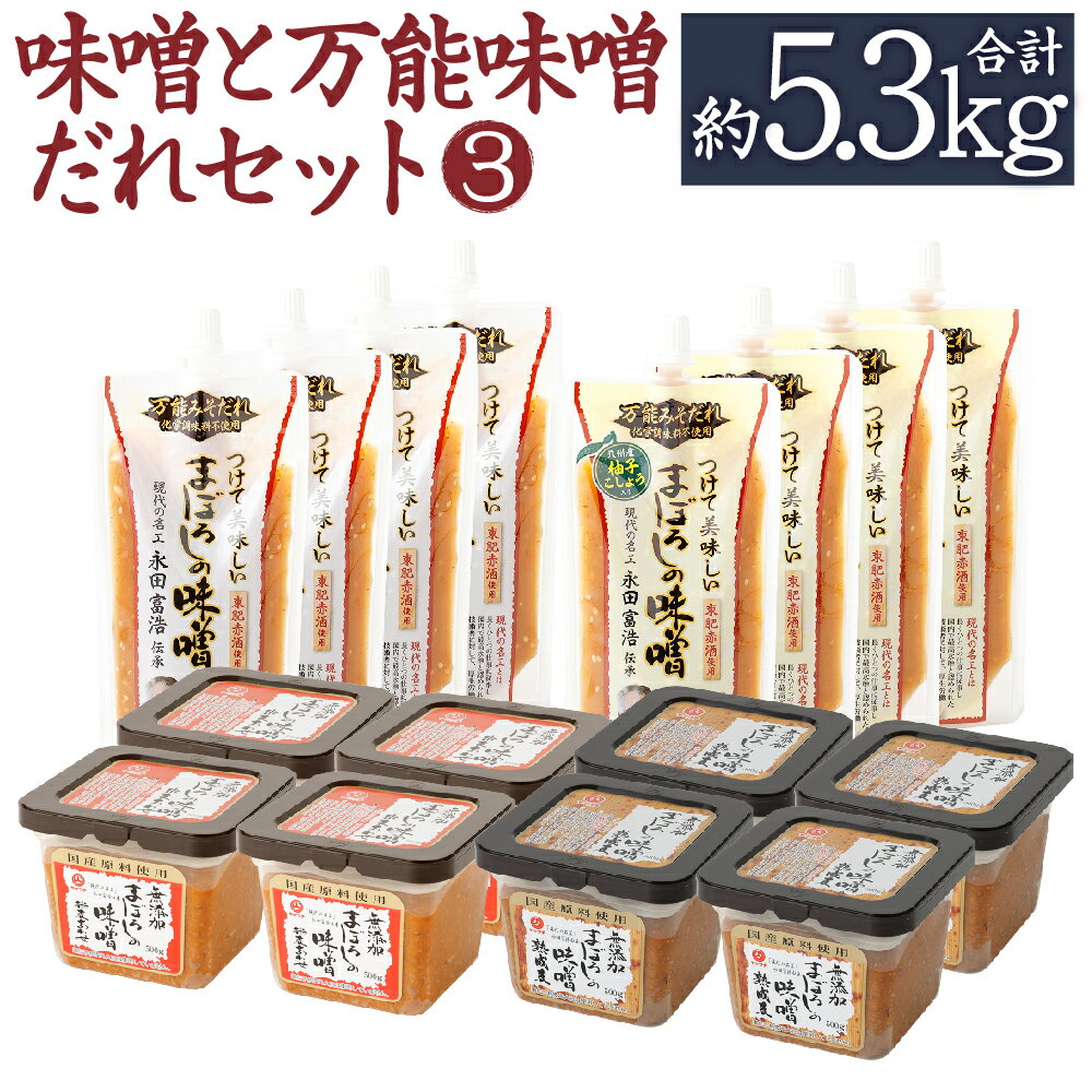 【ふるさと納税】味噌と万能味噌だれセット(3) 合計5360g みそ ミソ 味噌 味噌ダレ 柚子胡椒 プレーン 無添加 まぼろしの味噌 熟成麦味噌 合わせ味噌 熊本県 菊陽町 調味料 セット 送料無料