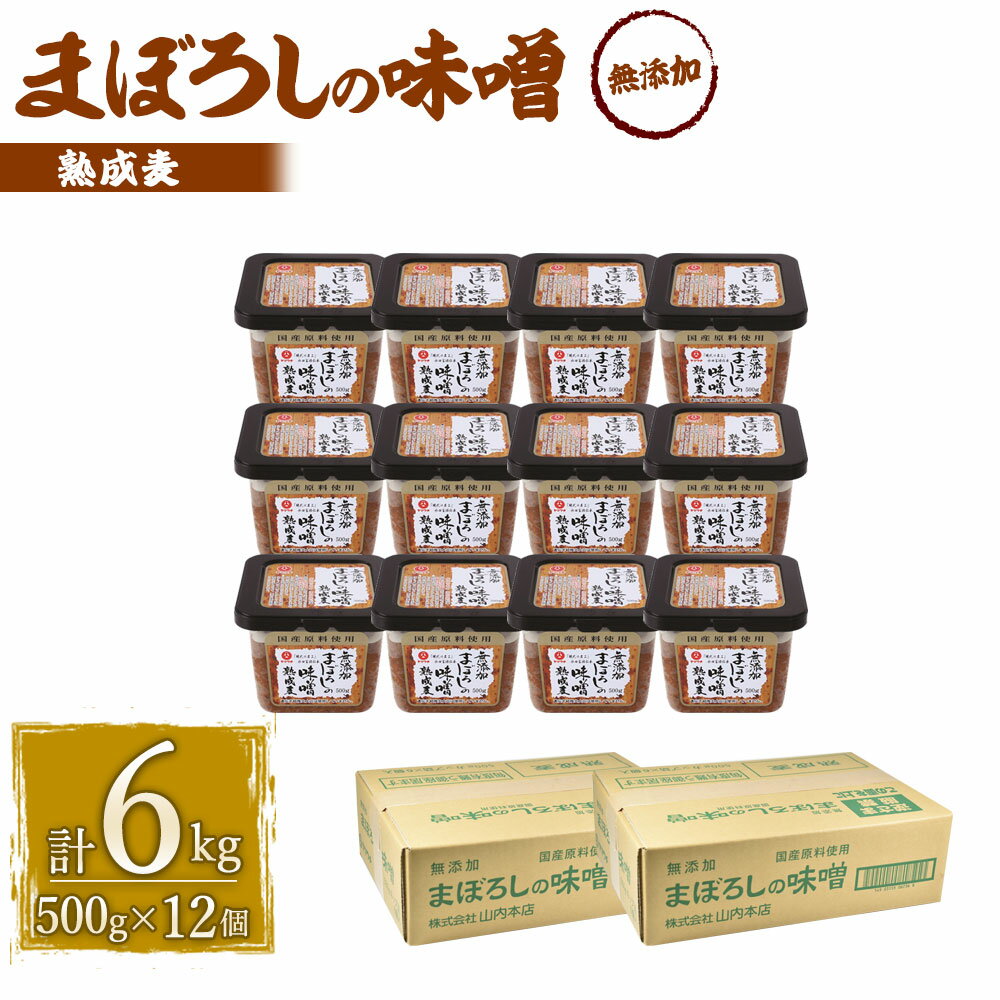 【ふるさと納税】無添加まぼろしの味噌 熟成 麦 500g×12個 セット 合計6kg 手作り味噌 老舗蔵元 無添加国内産原料 国産 中甘口 お味噌汁 九州 熊本県 菊陽町 送料無料