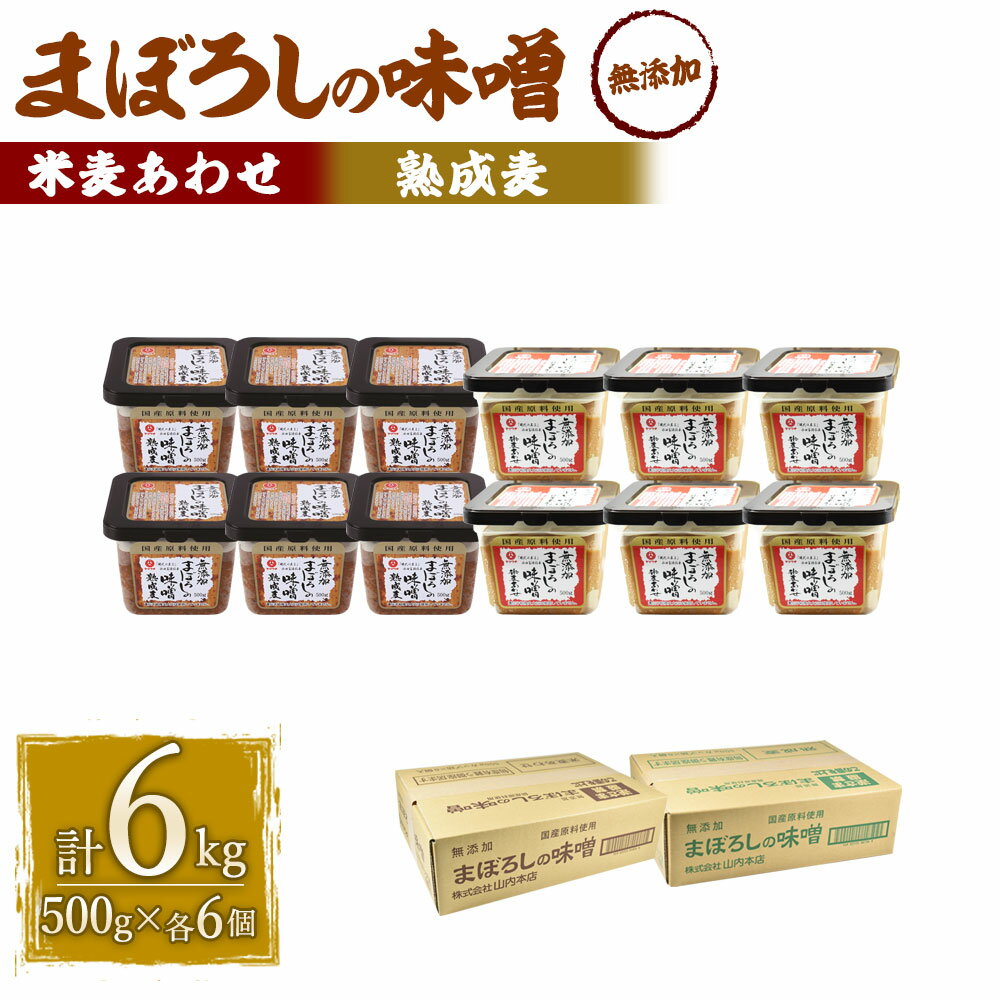 味噌 2種類 セット 合計6kg 各500g×6個 (無添加まぼろしの味噌 米麦あわせ 合計3kg・無添加まぼろしの味噌熟成麦 合計3kg) 手作り味噌 老舗蔵元 無添加 国内産原料 国産 中甘口 お味噌汁 九州 熊本県 菊陽町 送料無料