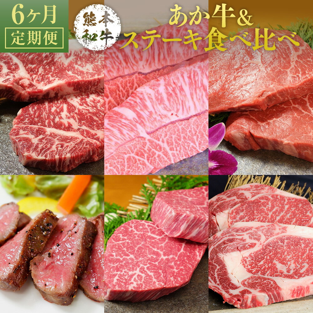 【6ヶ月定期便】あか牛ステーキ食べ比べ たれ付き 6種類 あか牛 赤牛 牛肉 サーロイン ミスジ ランプ 三角バラ ヒレ リブロース 牛 肉 お肉 ステーキ ステーキ用 食べ比べ セット 詰め合わせ 冷凍 九州 熊本県 菊陽町 送料無料