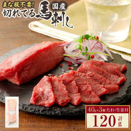 馬刺し 赤身スライス 国産 合計120g 40g×3個 馬肉 冷凍 たれ付き 生姜 熊本県 菊陽町 送料無料