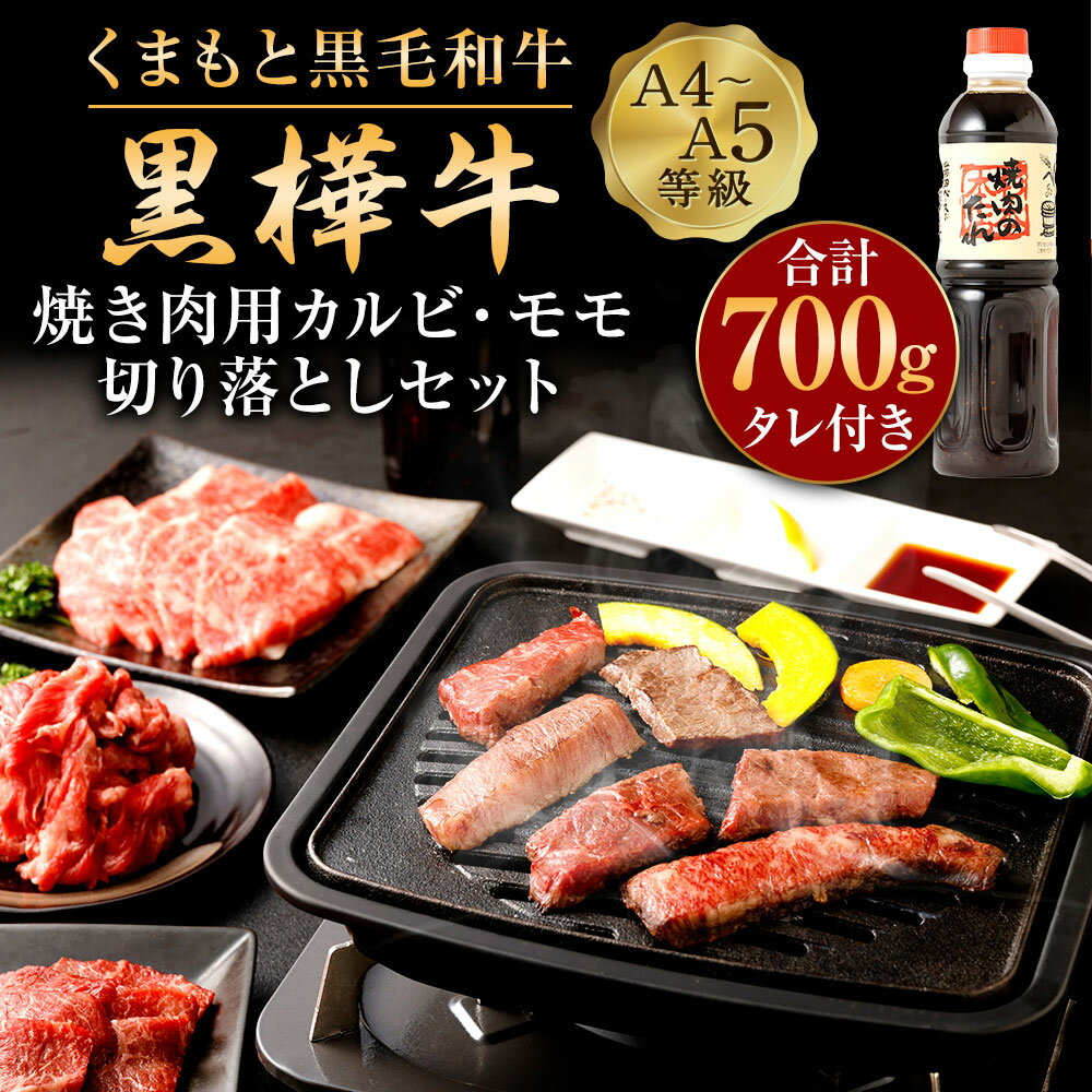 ＜カルビ＞ 焼肉で一番の人気は、やっぱりカルビ! 自社ブランド黒毛和牛「黒樺牛」の絶品カルビ盛りは、高級焼肉店のお肉をご家庭で味わうことができます。とろける霜降り肉から和牛の旨みが濃厚な赤身等黒毛和牛だけのカルビ盛りです。 ＜モモ＞ 黒樺牛のモモ肉は、黒毛和牛の旨みを思う存分に味わえる一品です。黒毛和牛は、高級焼肉店でしか味わうことが出来ないお肉。旨みの詰まったこだわりの黒樺牛の濃厚な味わいをどうぞご賞味下さい。 ＜切り落とし＞ 切り落としと聞くと、切れ端のお肉と思われるかもしれませんが、何といっても黒毛和牛「黒樺牛」の切り落とし。様々なお料理に活躍できます。 「黒樺牛」が支持される4つの理由 1．「独特の甘み」 黒樺牛には肥育のこだわりが育んだ独特の「甘み」があります。これは黒樺牛の上質さの証とも言える脂肪部分の甘みがあるからです。食べた皆さんからよく評価をいただく大きな特徴です。 2．「ジューシーなやわらかさ」 黒樺牛の脂肪の質は極めて上質です。そのため脂肪の融点が低く、指で触っただけでも体温でとけるくらいのやわらかさと、とろけるような食感があります。肉本来の味と脂肪が溶け合って、ジューシーなおいしさが広がります。 3．「肉のツヤ」 清潔で管理の行き届いた牛舎で育った黒樺牛の肉には独特の色ツヤがあります。この芸術品とも言える鮮やかな「サシ(赤みと脂の混じり具合)」は高級黒毛和牛ならではの特徴です。脂肪と赤身の絶妙バランスが生み出した「ツヤ」も美味しさのひとつです。 4．「様々な食べ方で」 黒樺牛はその部位の個性を活かしていろいろな楽しみ方ができるのも特徴のひとつです。ステーキや焼き肉はもちろん、「しゃぶしゃぶ」「すきやき」「カレー」など、毎日の食卓を飾る楽しさを安価な価格で楽しんでいただけます。 商品説明 名称 くまもと黒毛和牛 杉本本店 黒樺牛 A4～A5等級 焼き肉用カルビ・モモ・切り落としセット 焼き肉のタレ1本付き 産地 熊本県産 内容量 ・カルビ焼肉用：200g×1パック ・モモ焼肉用：200g×1パック ・切り落とし：300g×1パック ・焼肉のタレ：500ml×1本 原材料名 【熊本県産黒毛和牛】 【焼肉のタレ】 糖類（砂糖、異性化液糖）、醤油（国内製造）、蛋白加水分解物、りんご果汁、洋梨果汁、発酵調味料、おろしにんにく加工品、生姜、香辛料/調味料（アミノ酸等）、増粘剤（加工澱粉）、甘味料（甘草）、（一部に小麦・大豆・りんごを含む） 賞味期限 熊本県産黒毛和牛：製造日より90日 焼肉のタレ：別途ラベルに記載 保存方法 冷凍庫にて保管してください 提供者 株式会社 杉本本店 ふるさと納税 送料無料 お買い物マラソン 楽天スーパーSALE スーパーセール 買いまわり ポイント消化 ふるさと納税おすすめ 楽天 楽天ふるさと納税 おすすめ返礼品 「母乳育成」健康な牛をつくるための矢岳牧場のとりくみ 美味しく安全・安心な牛肉づくりには、まず「牛そのものが健康でなければならない」という考えが、私たち杉本本店の創業以来、変わらぬポリシーです。 健康で丈夫な身体をつくるため最も大切にしているのは、子牛が産まれたら母牛の母乳を与えること。そしてさらに丈夫な身体の基盤をつくるために、産まれてから2週間を親子で飼育することです。母乳には免疫の強化だけでなく、健康に育つための成分が含まれており、親子で飼育することでストレスを無くすことが可能になるからです。 子牛は母乳を4番目の胃で飲みながら胃袋を発達させていくと言われています。胃袋が発達しい行く段階に添って粗飼料に変化していくことで自然な成長サイクルが維持され「健康な牛」として成長していくのです。 絶妙のバランス。それが「黒樺牛」のおいしさです。 私たち杉本本店は牛への長年の育成技術に基づいた上で、肉質などを見極めながら「黒樺牛」ブランドの名に恥じない牛のみを、厳しい品質管理基準を通して出荷。 「香り」「味覚」「食感」の絶妙なバランスがとれた厳選された黒樺牛として皆様にお届けしています。 「黒樺牛」人吉矢岳牧場 矢岳牧場のある熊本県人吉市・矢岳町は熊本県と宮崎県の県境近く、海抜536メートルの山あいにある自然あふれる小さな集落の中にあります。 地下に球磨川水系を貯えた矢岳地域は気候が穏やかで、夏でも涼しい高地の気候。暑さに弱い牛たちは、なによりもここの高原の涼しさと風が大好きなのです。矢岳牧場では繁殖用母牛4000頭から子牛を育成しており、その規模は日本でもトップクラスの規模を誇っています。 時期 1947年の創業時は食肉の卸売業としてスタートしましたが、現在は牛の繁殖から肥育、生産、販売までを一貫して行っています。牛の生産者の高齢化や輸入肉の増加などで和牛が年々減少していく中で、消費者に牛肉を安定供給できなくなるのではという危機感を持ったのが、事業の幅を広げた理由です。 私たちは「安全・安心・高品質(信頼)を食卓へ」を経営理念に、時代環境の変化に速やかに対応できる、柔軟な会社経営を目指してまいりました。常に、最新最善の方法を駆使して、お客さまにおいしくて安全で安心な牛肉・食品をお届けしています。 お礼の品に対する想い 和牛の頂点に立つ黒牛「黒樺牛」は、九州の厳選した素牛を育て上げた最高級黒毛和牛です。 「黒樺牛」の名前の由来は、『華やかさ』と厳寒の大地にどっしり根を張る落葉高木「白樺」の名に由来します。味にこだわればこそ、肥沃な大地が育む滋養豊富な牧草、そして清らかな水にこだわりました。 伝統の養牛技術が息づく九州で一番の生産地にあえて自社牧場を置き、徹底された管理のもとに丹精込めて肥育された極上の味わいをぜひ一度ご賞味ください。 ・寄附申込みのキャンセル、返礼品の変更・返品はできません。寄附者の都合で返礼品が届けられなかった場合、返礼品等の再送はいたしません。あらかじめご了承ください。 ・ふるさと納税よくある質問はこちら 【地場産品に該当する理由】 熊本県　認定地域資源：くまもと黒毛和牛 （告示第5条第8号ハに該当）「ふるさと納税」寄附金は、下記の事業を推進する資金として活用してまいります。 ・人が豊かに育つまちづくり ・安全・安心で住みやすいまちづくり ・産業が成長し続けるまちづくり ・みんなが楽しく協働して創るまちづくり ・町に一任 特段のご希望がなければ、町政全般に活用いたします。 ■受領証明書 入金確認後、30日以内に注文内容確認画面の【注文者情報】に記載の住所へ発送いたします。 ■ワンストップ特例申請書 入金確認後、30日以内に注文内容確認画面の【注文者情報】に記載の住所へ発送いたします。